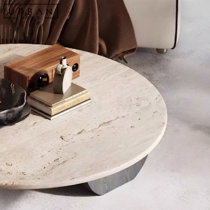 KADIATOU Modern Travertine Round Coffee Table