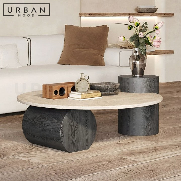 KADIATOU Modern Travertine Round Coffee Table