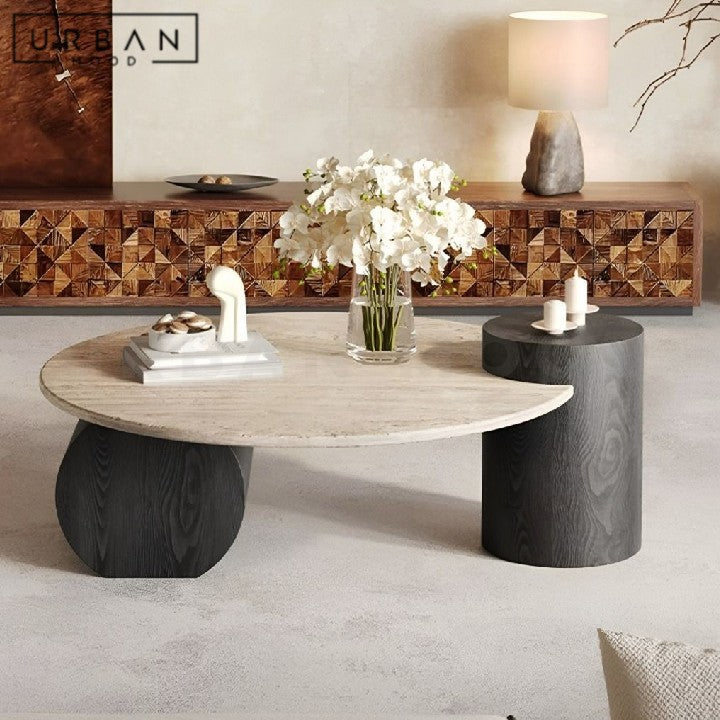 KADIATOU Modern Travertine Round Coffee Table