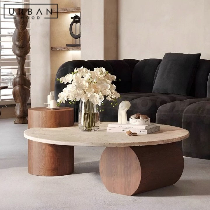 KADIATOU Modern Travertine Round Coffee Table