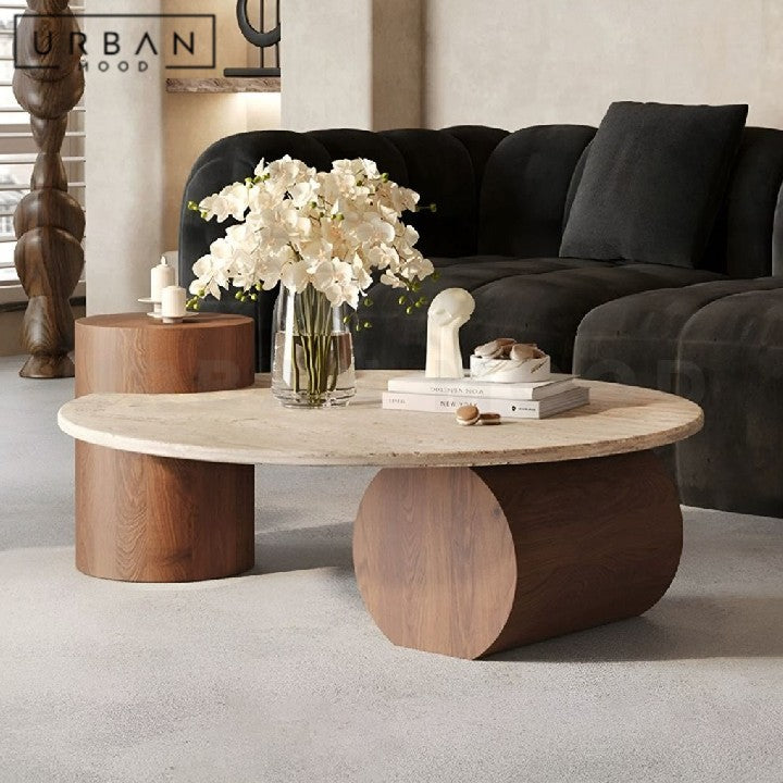 KADIATOU Modern Travertine Round Coffee Table
