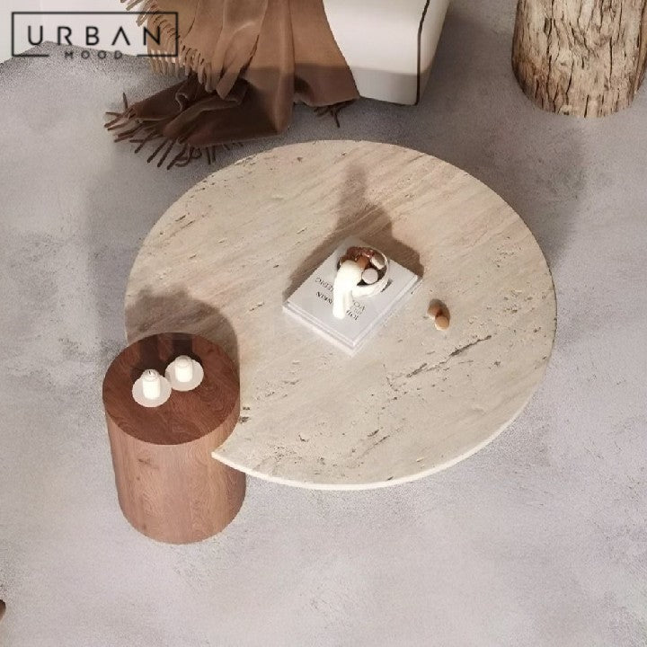 KADIATOU Modern Travertine Round Coffee Table