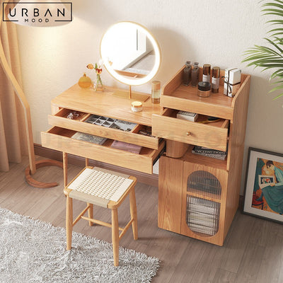 KASU Japandi Solid Wood Vanity Table Set