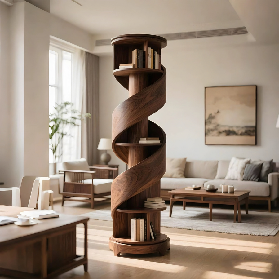 KELRO Modern Ash Wood Spiral Bookshelf - Urban Mood Singapore