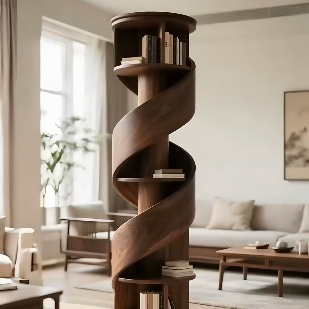 KELRO Modern Ash Wood Spiral Bookshelf - Urban Mood Singapore