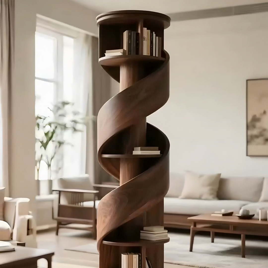 KELRO Modern Ash Wood Spiral Bookshelf - Urban Mood Singapore