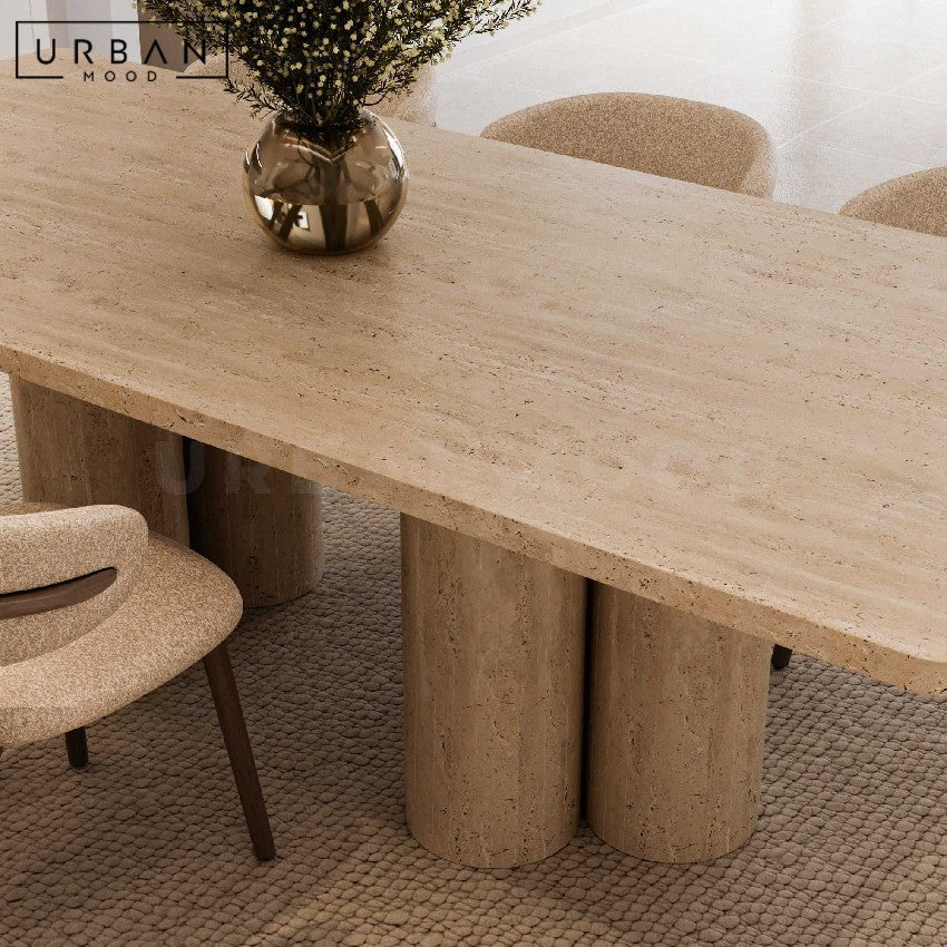 KENZER Modern Travertine Dining Table