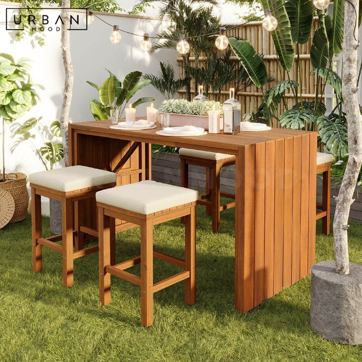 KURA Modern Solid Wood Outdoor Bar Table & Stools