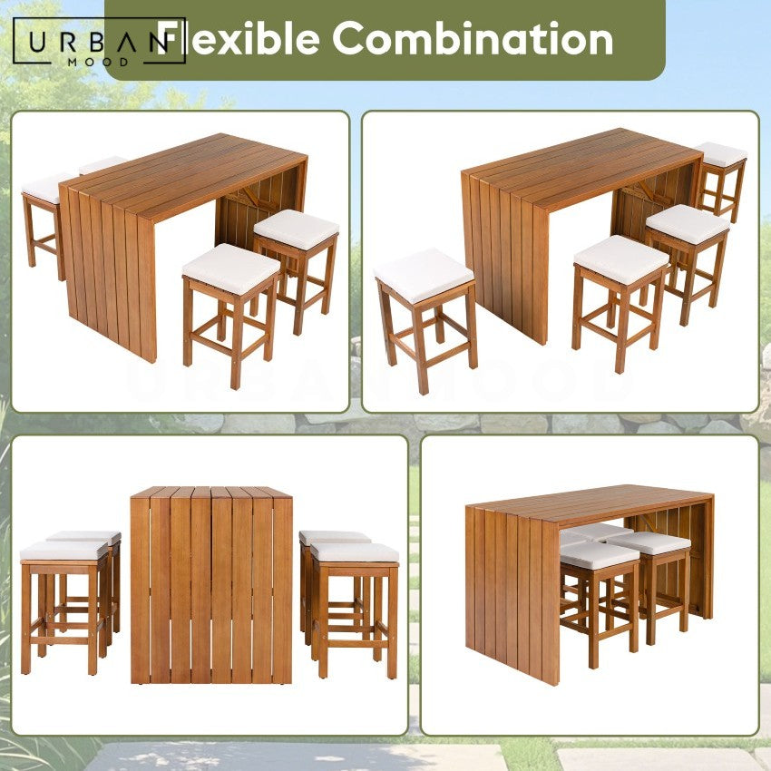 KURA Modern Solid Wood Outdoor Bar Table & Stools
