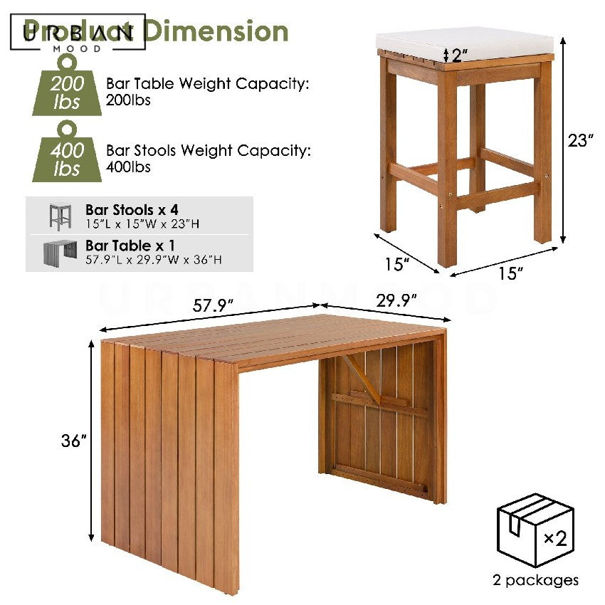 KURA Modern Solid Wood Outdoor Bar Table & Stools
