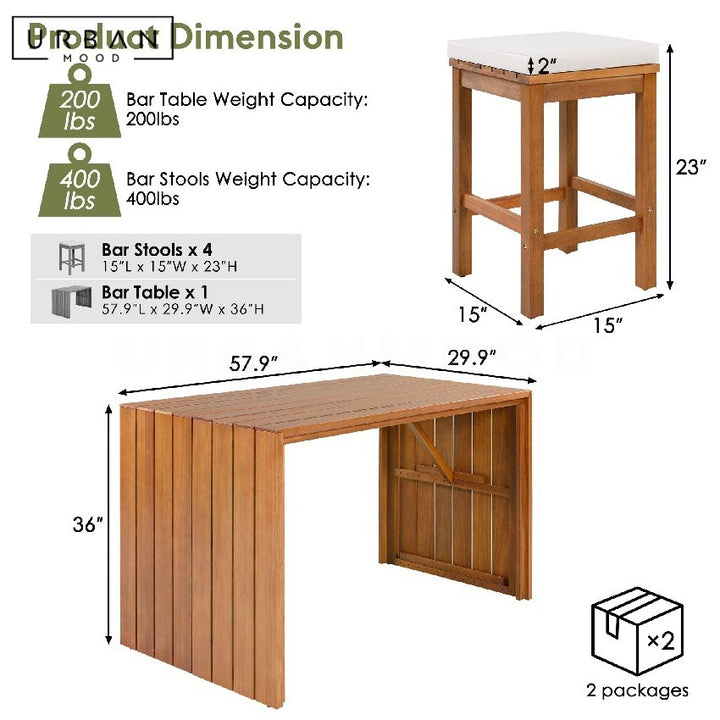 KURA Modern Solid Wood Outdoor Bar Table & Stools