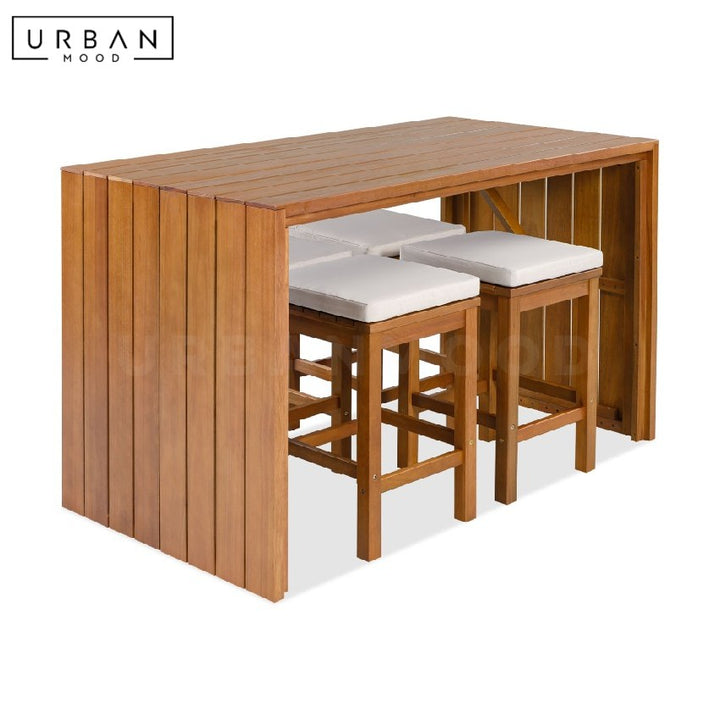KURA Modern Solid Wood Outdoor Bar Table & Stools
