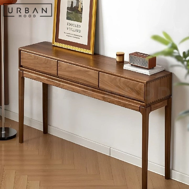 KVETA Modern Walnut Wood Console Table With Drawers