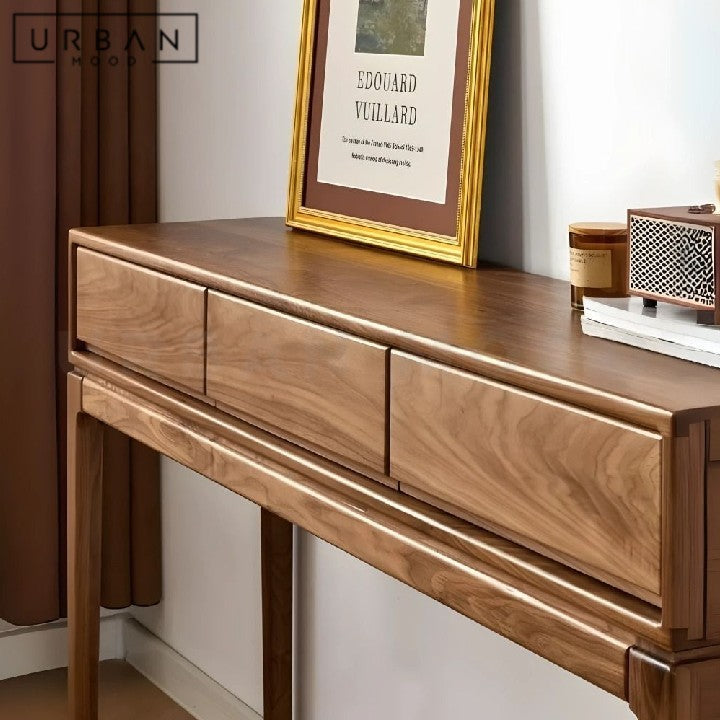 KVETA Modern Walnut Wood Console Table With Drawers