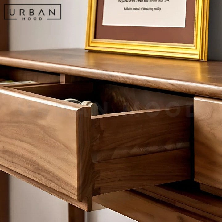 KVETA Modern Walnut Wood Console Table With Drawers