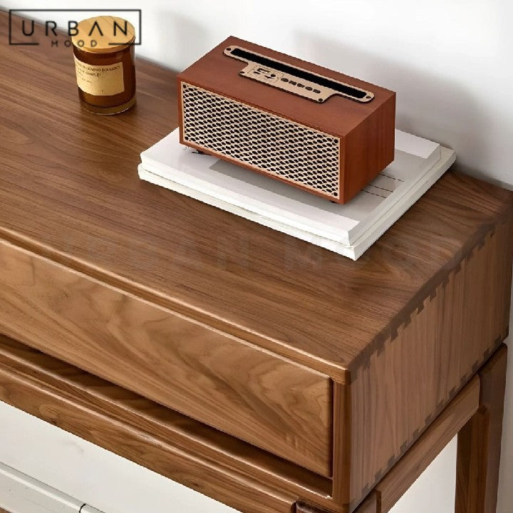 KVETA Modern Walnut Wood Console Table With Drawers