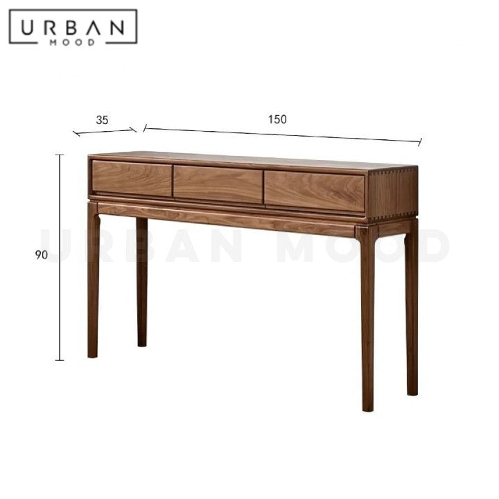 KVETA Modern Walnut Wood Console Table With Drawers