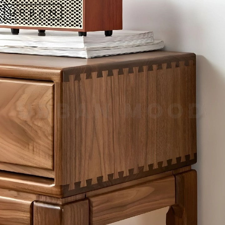 KVETA Modern Walnut Wood Console Table With Drawers