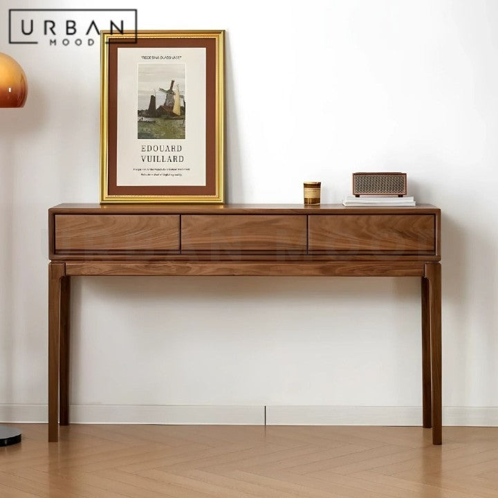 KVETA Modern Walnut Wood Console Table With Drawers