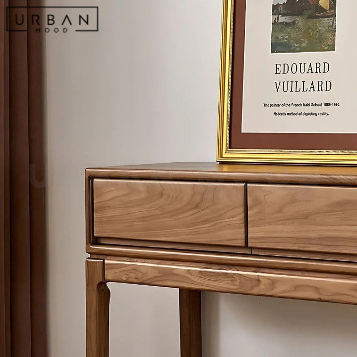 KVETA Modern Walnut Wood Console Table With Drawers