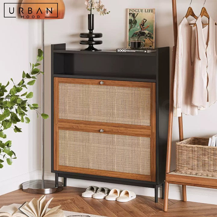 LEYSA Vintage Rattan Shoe Cabinet