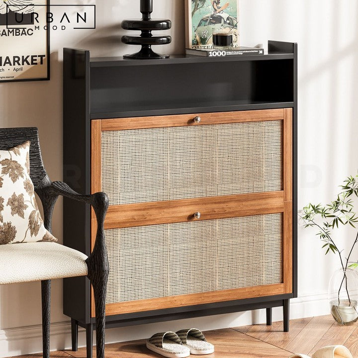 LEYSA Vintage Rattan Shoe Cabinet