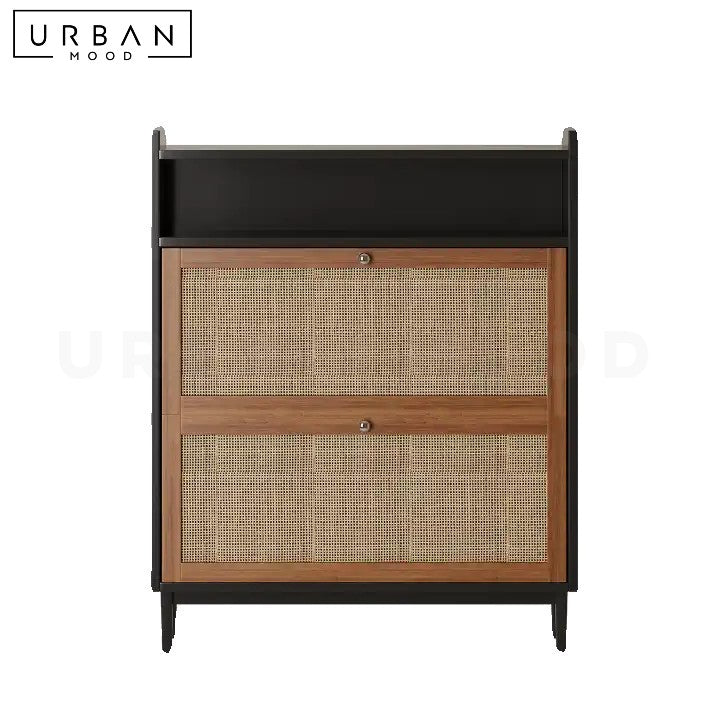 LEYSA Vintage Rattan Shoe Cabinet