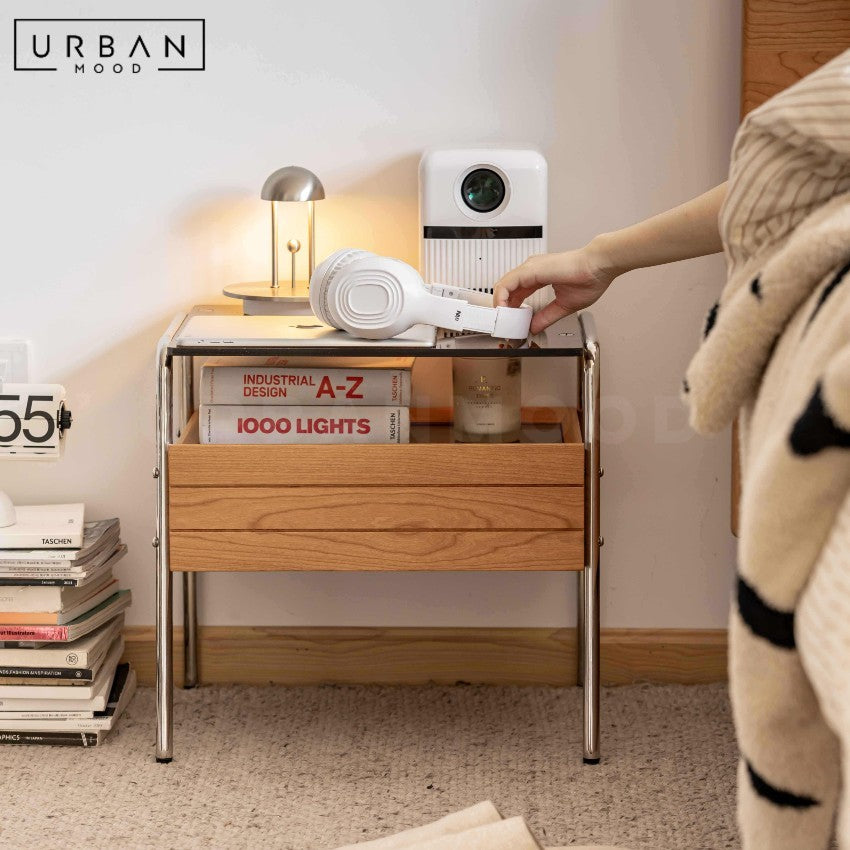 LILIES Modern Solid Wood Bedside Table