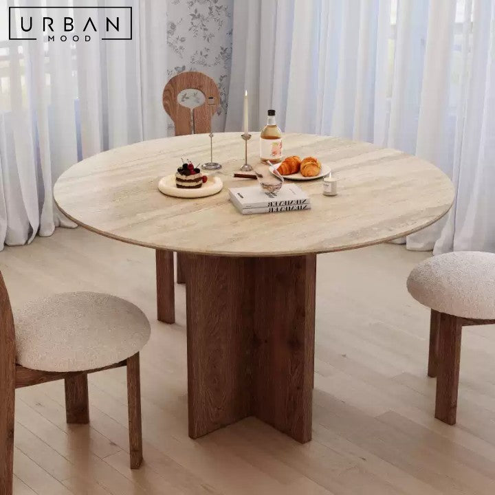 LOBOS Wabi Sabi Round Travertine Dining Table