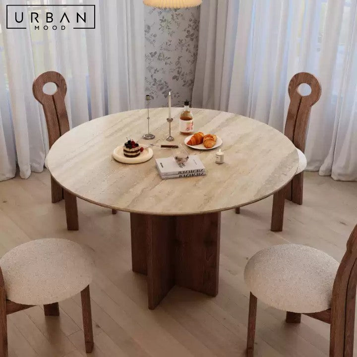 LOBOS Wabi Sabi Round Travertine Dining Table