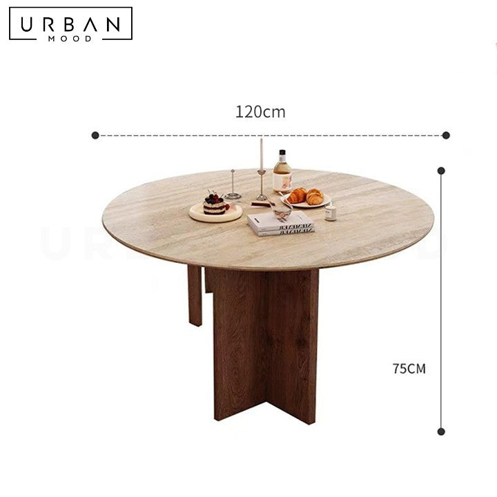 LOBOS Wabi Sabi Round Travertine Dining Table