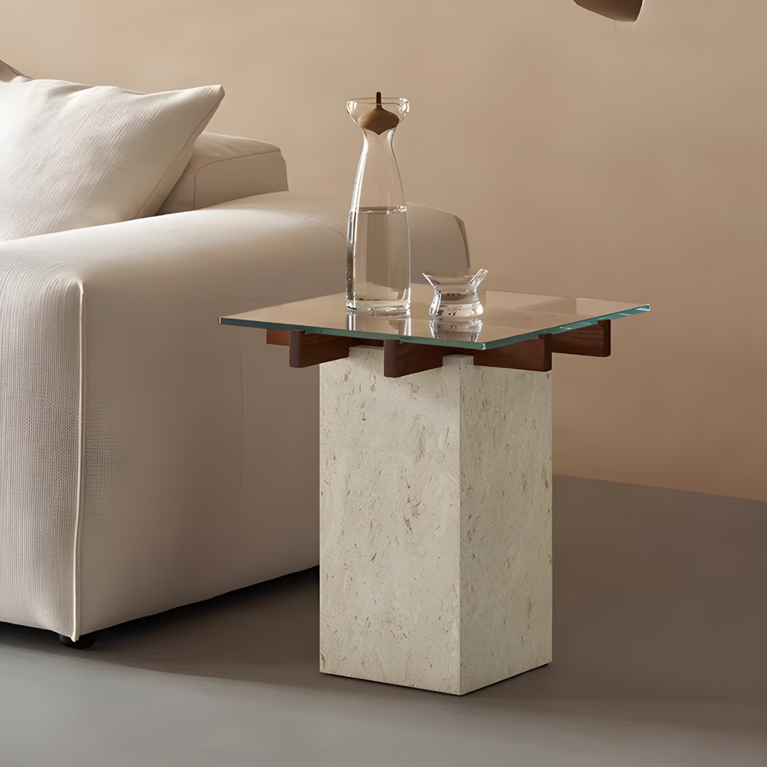 LORVAN Modern Travertine Side Table - Urban Mood Singapore