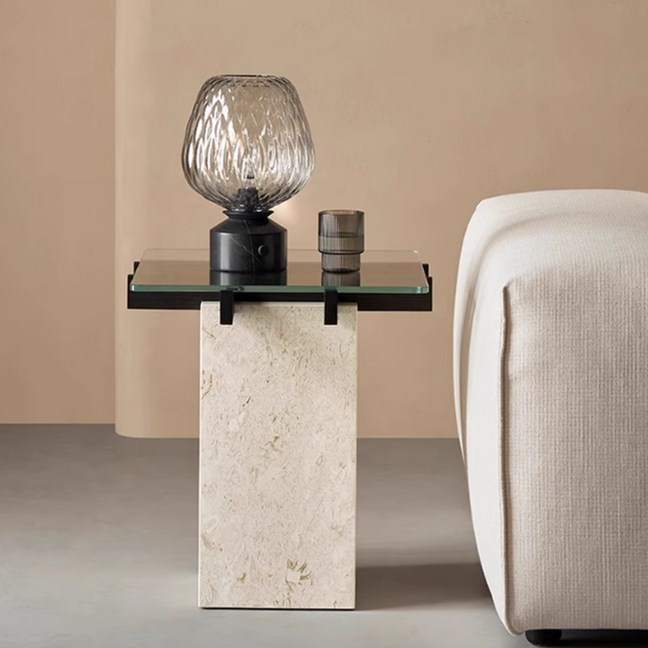 LORVAN Modern Travertine Side Table - Urban Mood Singapore