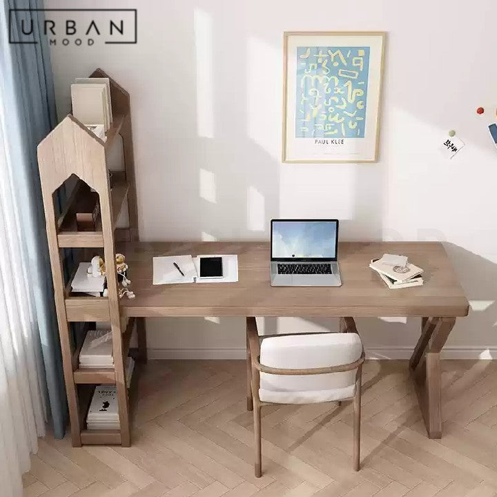 LUTEN Modern Solid Wood Study Table & Shelf