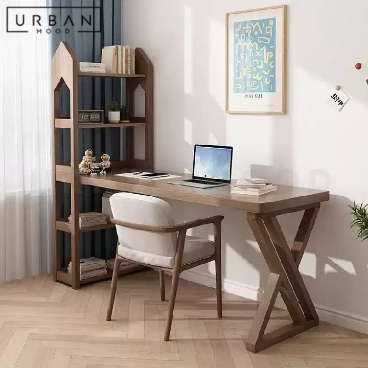 LUTEN Modern Solid Wood Study Table & Shelf