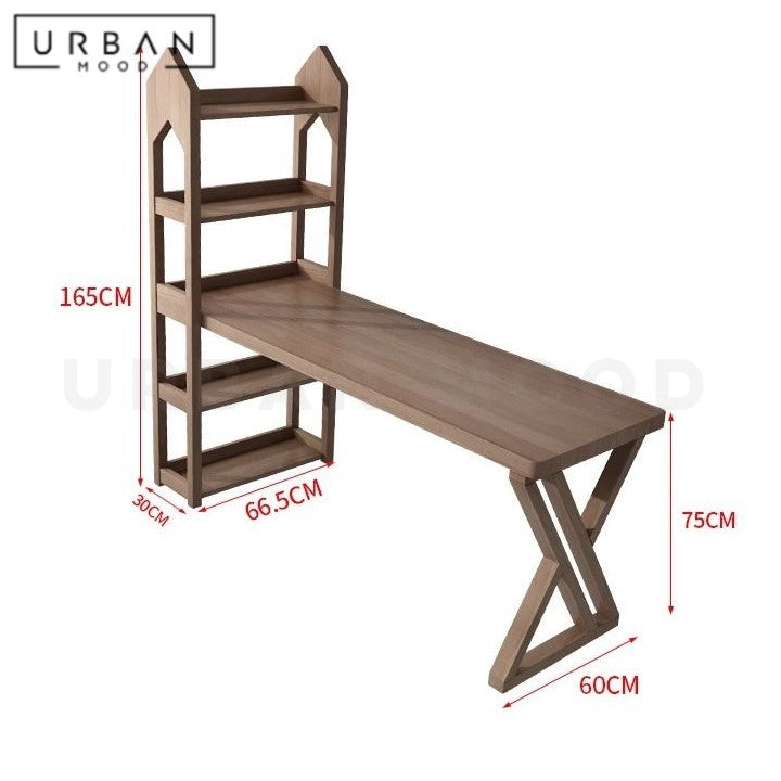 LUTEN Modern Solid Wood Study Table & Shelf