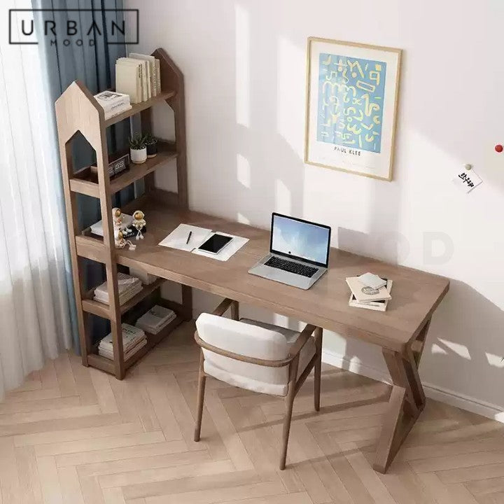 LUTEN Modern Solid Wood Study Table & Shelf