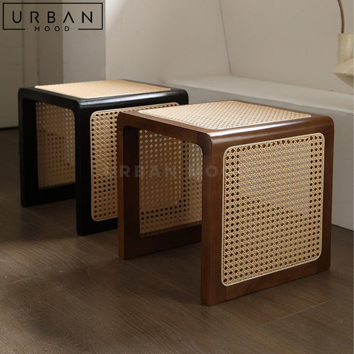 MAIS Rustic Rattan Side Table / Stool