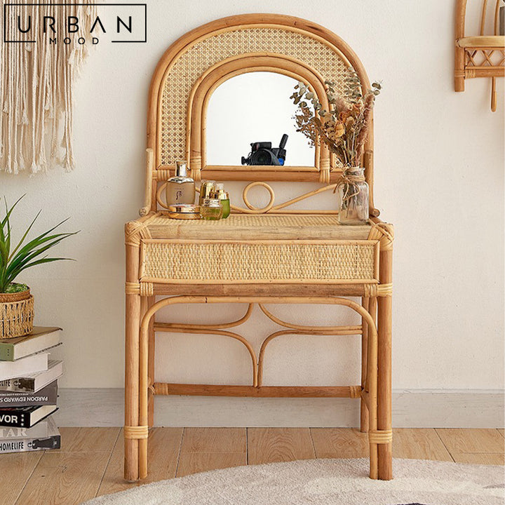 MANON Japandi Rattan Vanity Table Set