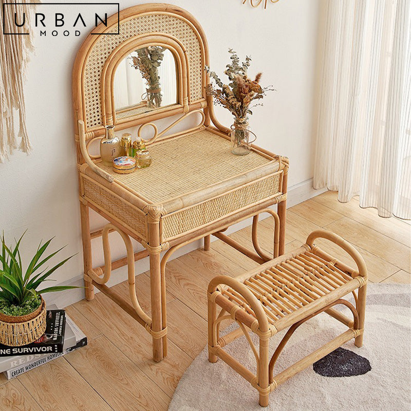 MANON Japandi Rattan Vanity Table Set