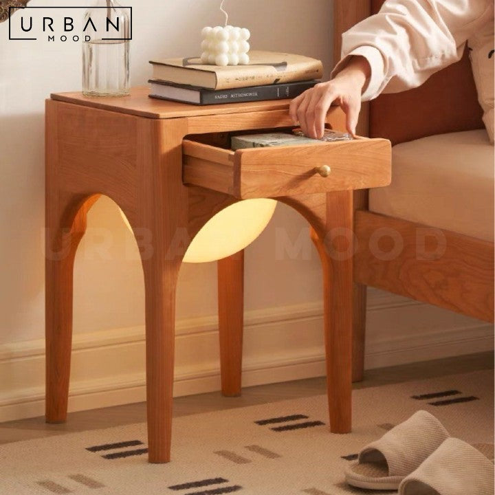 MAYSA Japandi Solid Wood LED Bedside Table