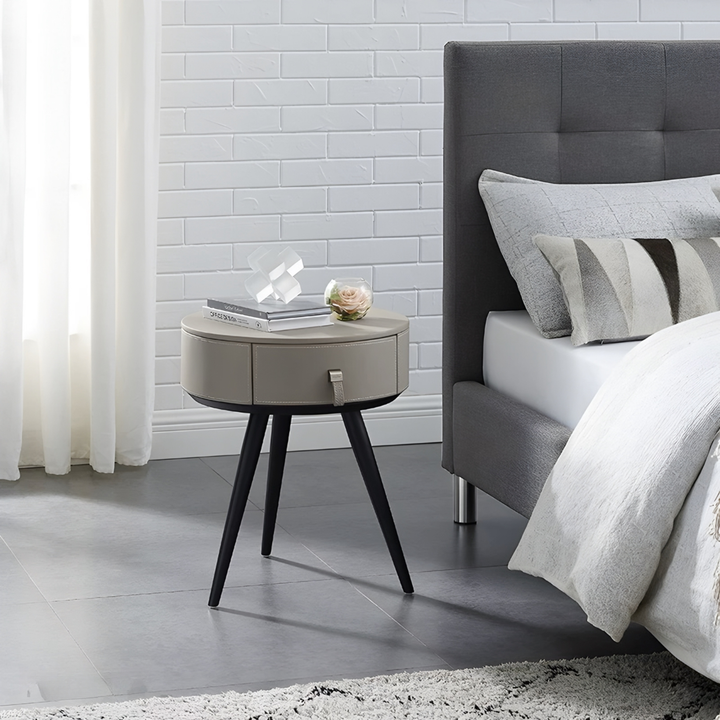 MELVIK Minimalist Round Storage Bedside Table - Urban Mood Singapore