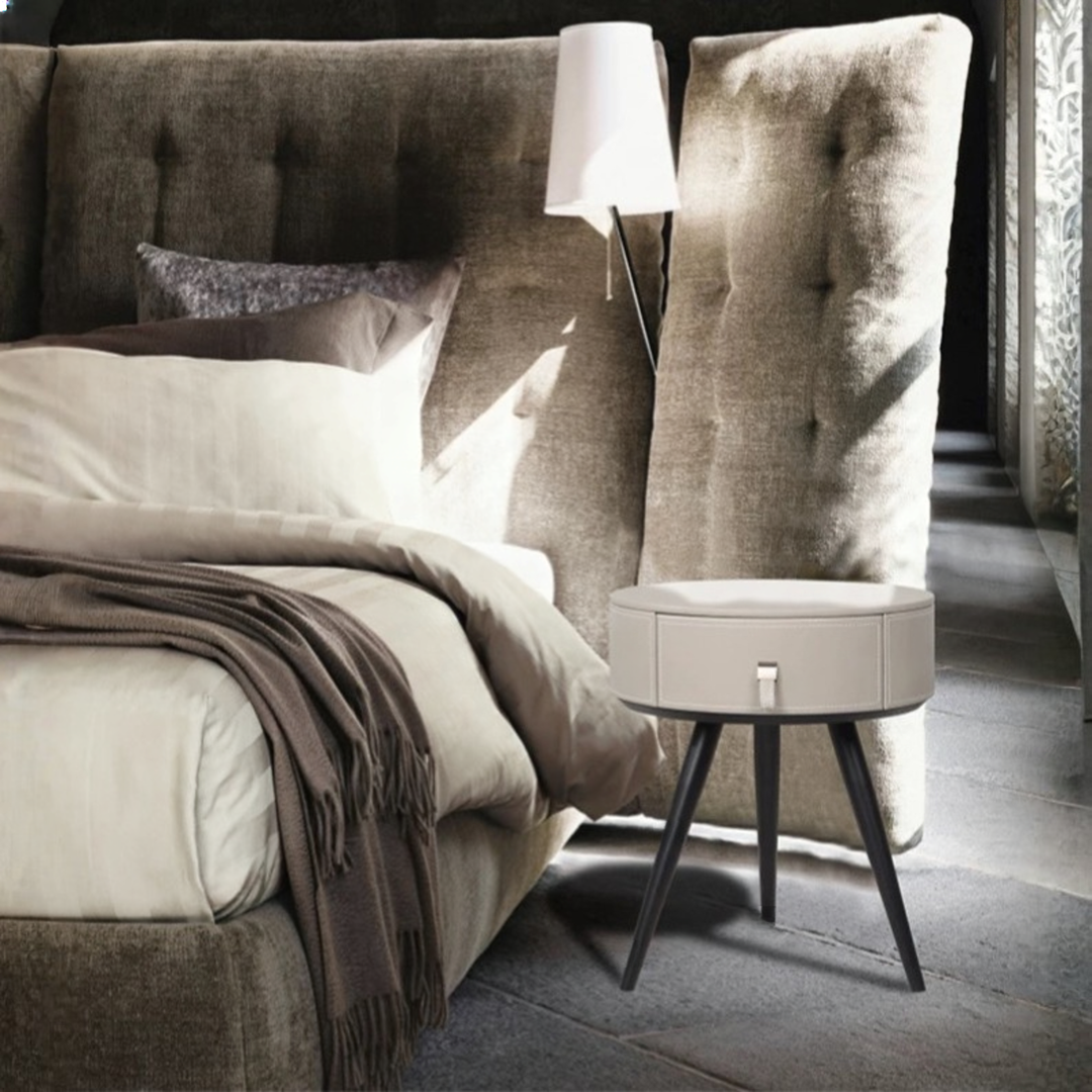 MELVIK Minimalist Round Storage Bedside Table - Urban Mood Singapore