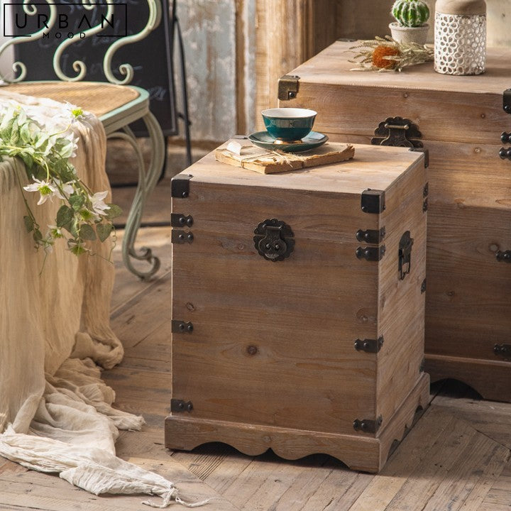 MICA Vintage Solid Wood Storage Side Table (Set of 2)