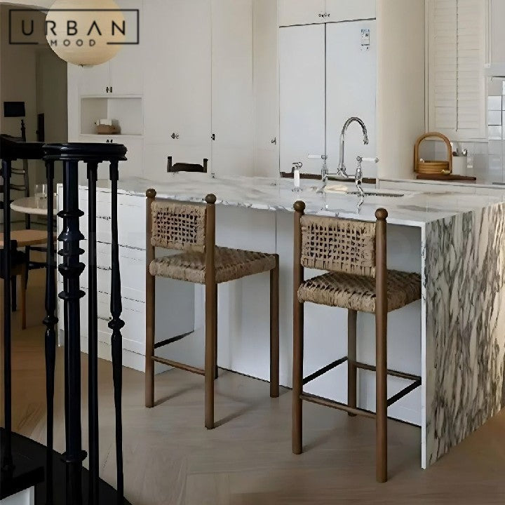 MILADA Rustic Rattan Bar Stool