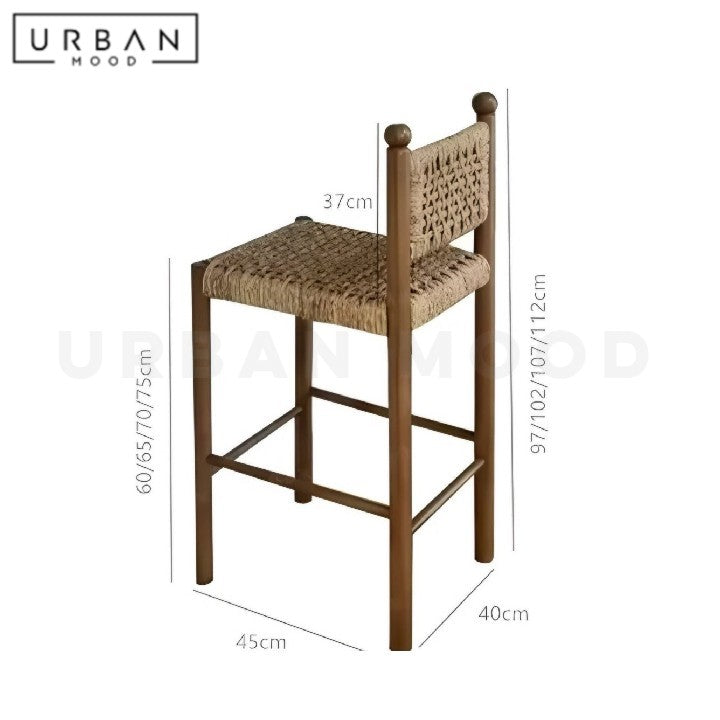 MILADA Rustic Rattan Bar Stool