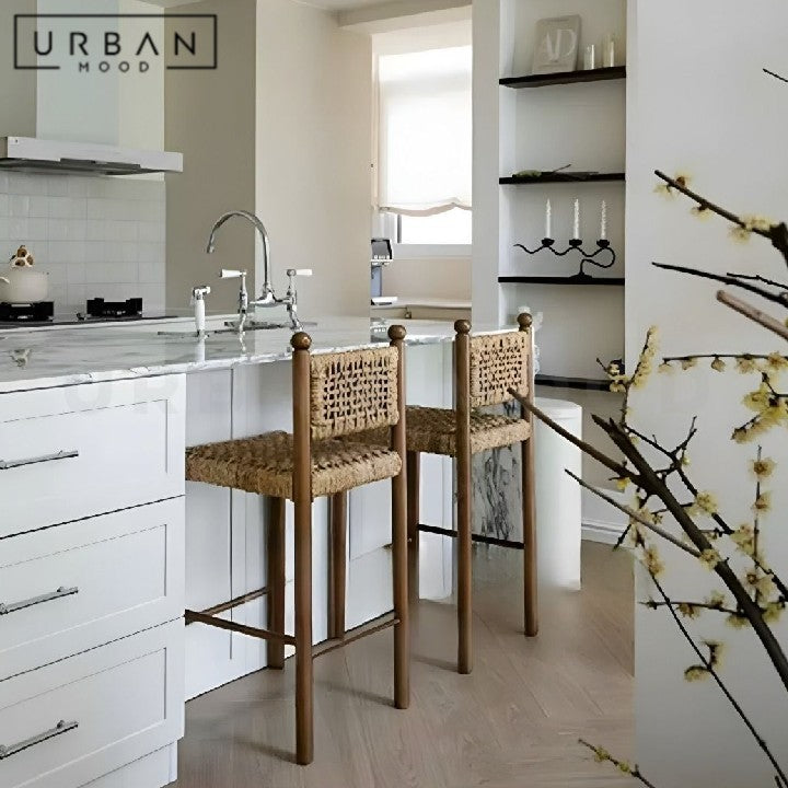 MILADA Rustic Rattan Bar Stool