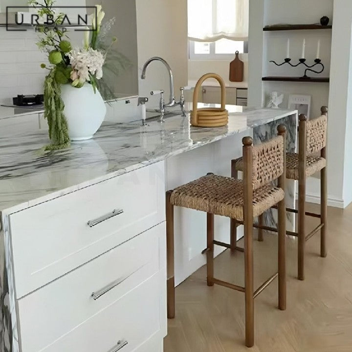 MILADA Rustic Rattan Bar Stool