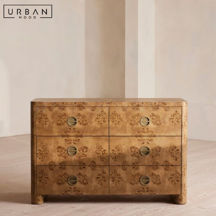 MINIFORM Mid Century Burl Wood Chest of Drawers