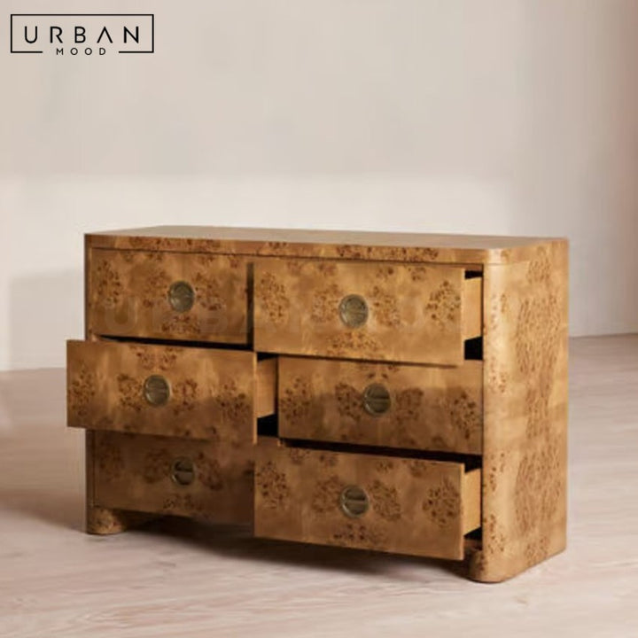 MINIFORM Mid Century Burl Wood Chest of Drawers